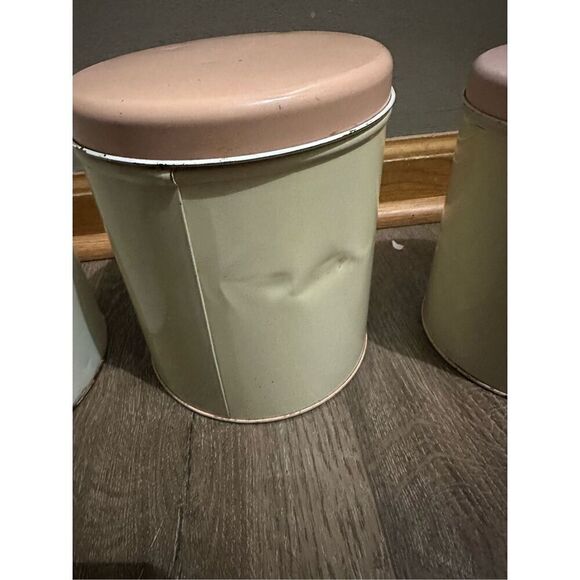 Vtg NC Colorware 60s Metal Kitchen Canister Set of 3 Flowers Beige Peach MCM - Picture 10 of 16